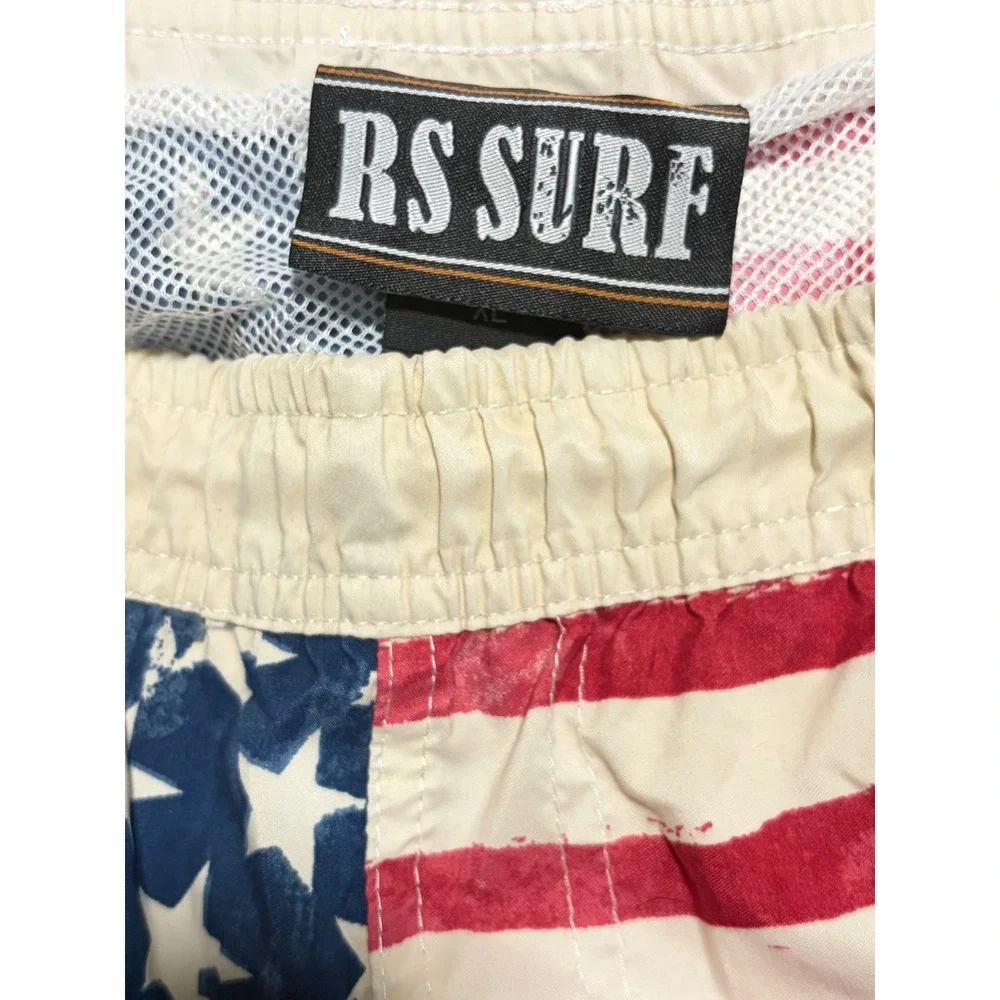 RS Surf Mens American Flag Swim Trunks XL Stars and Stripes Board Shorts Blue